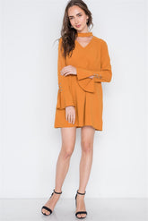 Long Sleeve Mini Dress with Bell Sleeves & Cutout Choker SALE